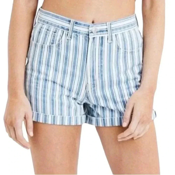American Eagle Mom Shorts High  Rise Striped Blue White Size 12 - Picture 1 of 10